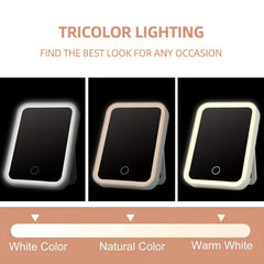 Portable Folding LED Vanity Mirror 3 Lighting Modes USB Rechargeable Pink