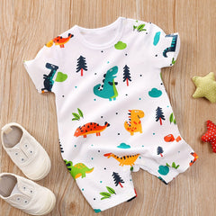 Dinosaur Print Cotton Short Sleeve Romper Jumpsuit