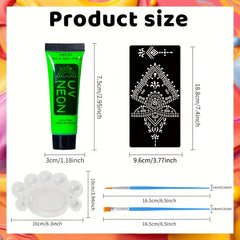 UV Body Paint Kit Glow in the Dark Blacklight Reactive Stencils Brushes