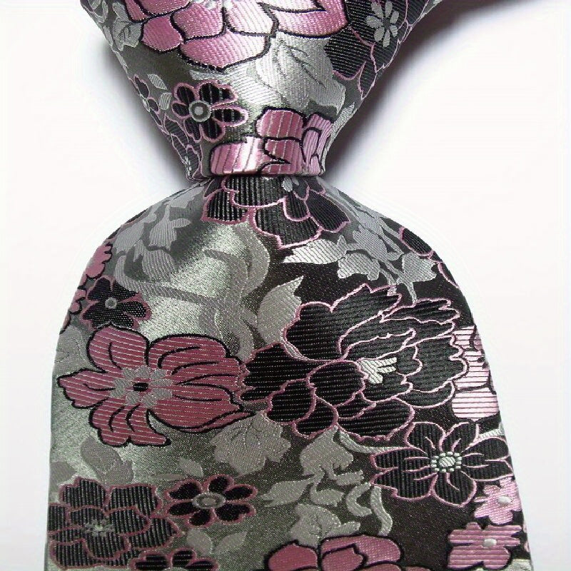 1pc Men's Printed Flower Tie Pink Red Classic Business Wedding Party