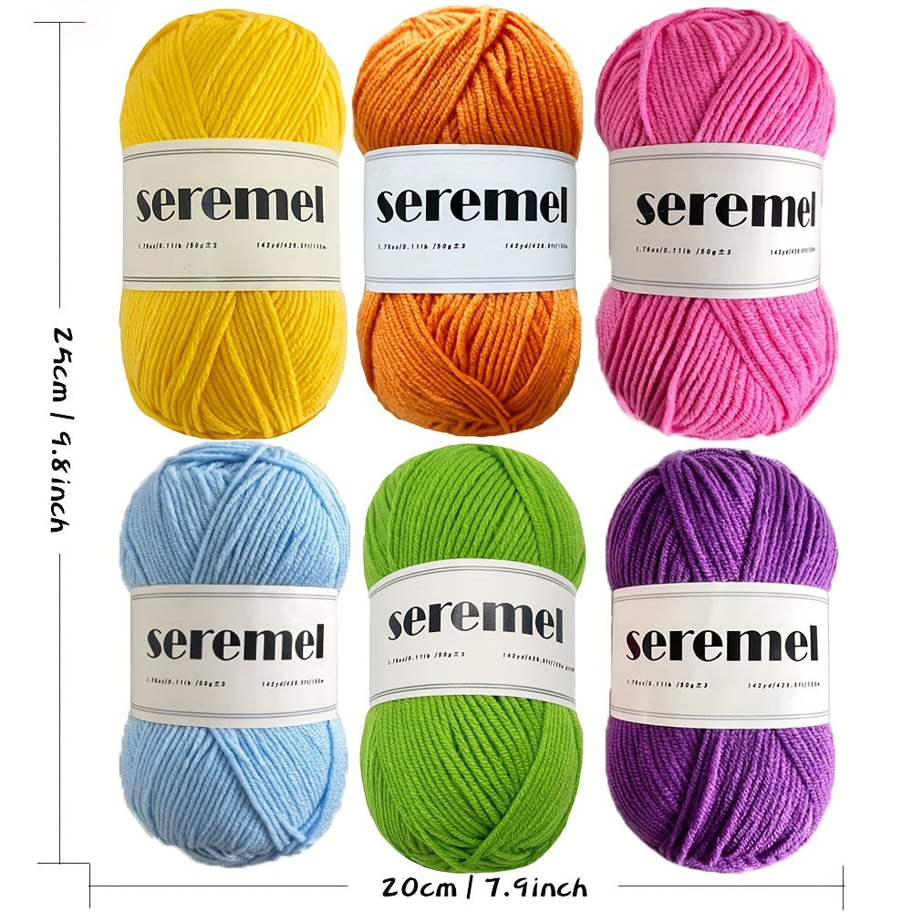 6 Large Acrylic Yarn Skeins Multicolor Soft for Knitting Crochet Crafts