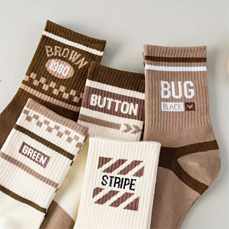 5 Pairs Letter Print Socks for Women