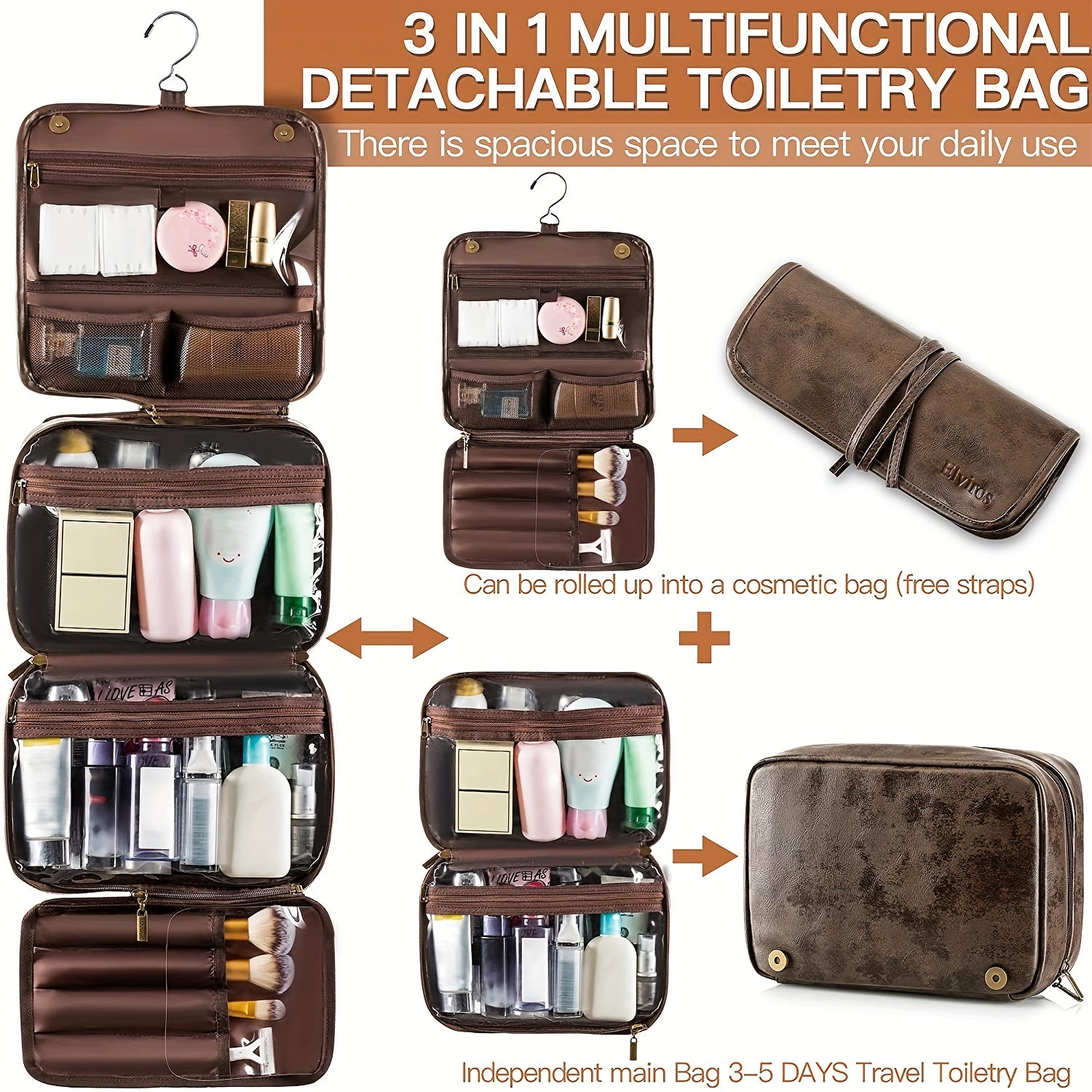 Large Capacity Toiletry Bag Coffee Color