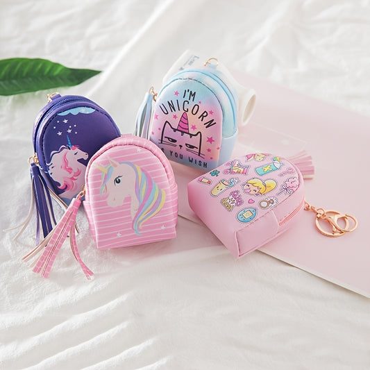 Girls Cartoon Unicorn Print Coin Purse Bag Key Pendant for Kids