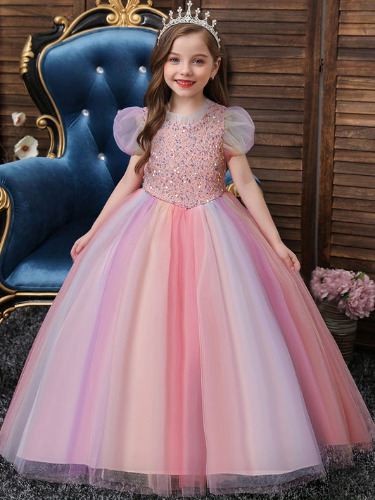 Girls Sequin Mesh Princess Skirt Ball Gown