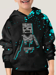 Pixel Robot Print Kid's Hoodie Unisex Pullover