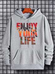 'Enjoy Your Life' Print Hoodie Men's Casual Pullover Hooded Sweatshirt