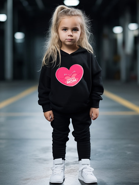 OERYUI Kids 2pcs Activewear Set Heart Graphic Hoodies Pants Spring Fall