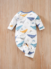 Whale Print Cardigan Baby Bodysuit Newborn Onesie