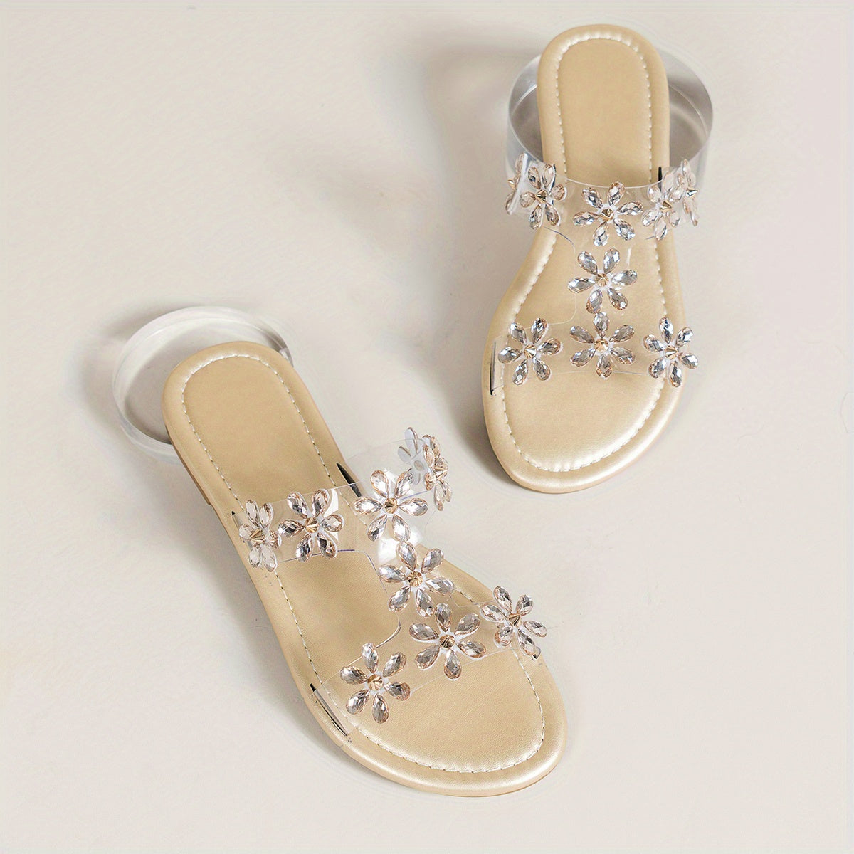 Women's Rhinestone T-Strap Flat Sandals