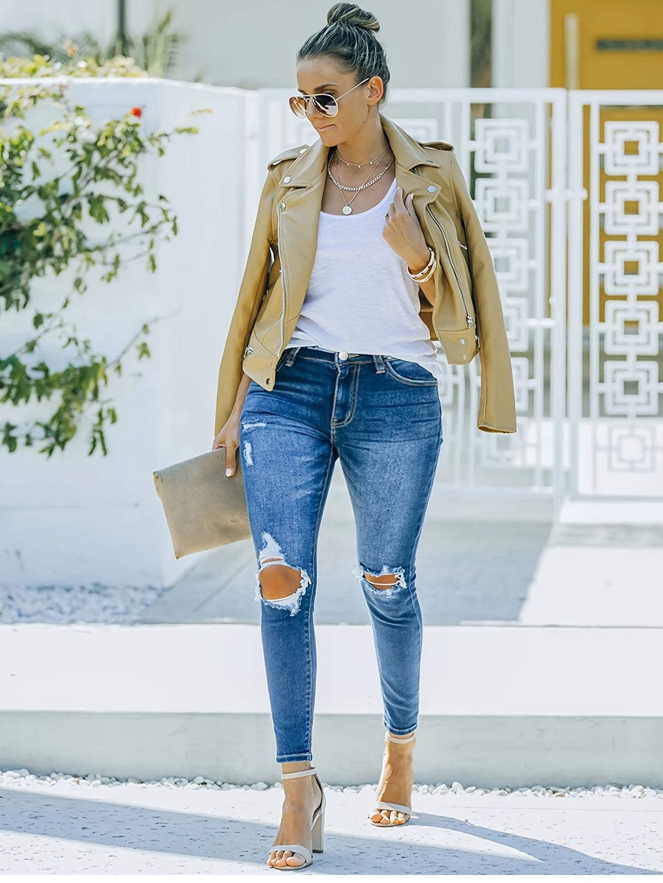  Solid Ripped High Rise Jeans