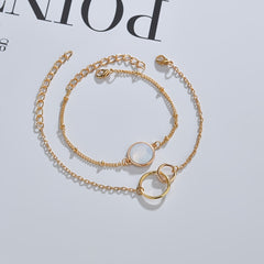 Dainty Chain Bracelet Geometric Double Circle Adjustable Hand Chain Set