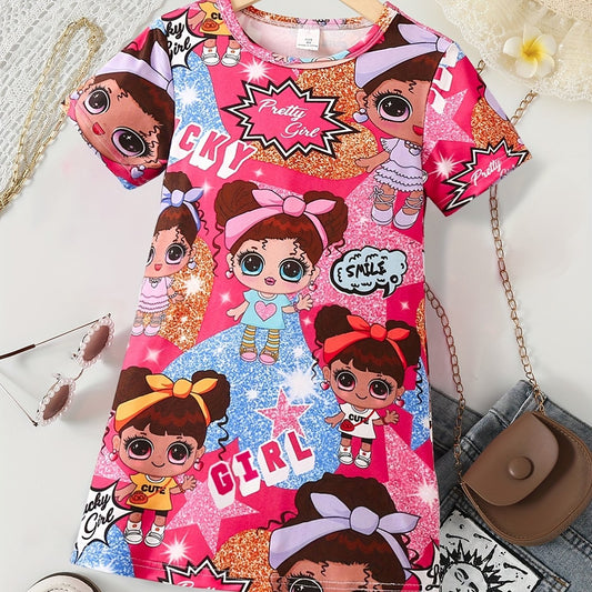 Sweet Cartoon Girls Print Summer Dress