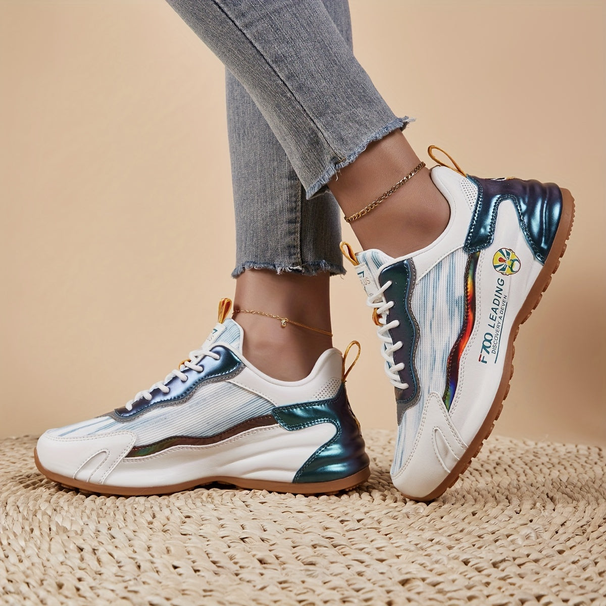 Chinese Style Reflective Stripes Running Shoes Retro Thick Sole Sneakers