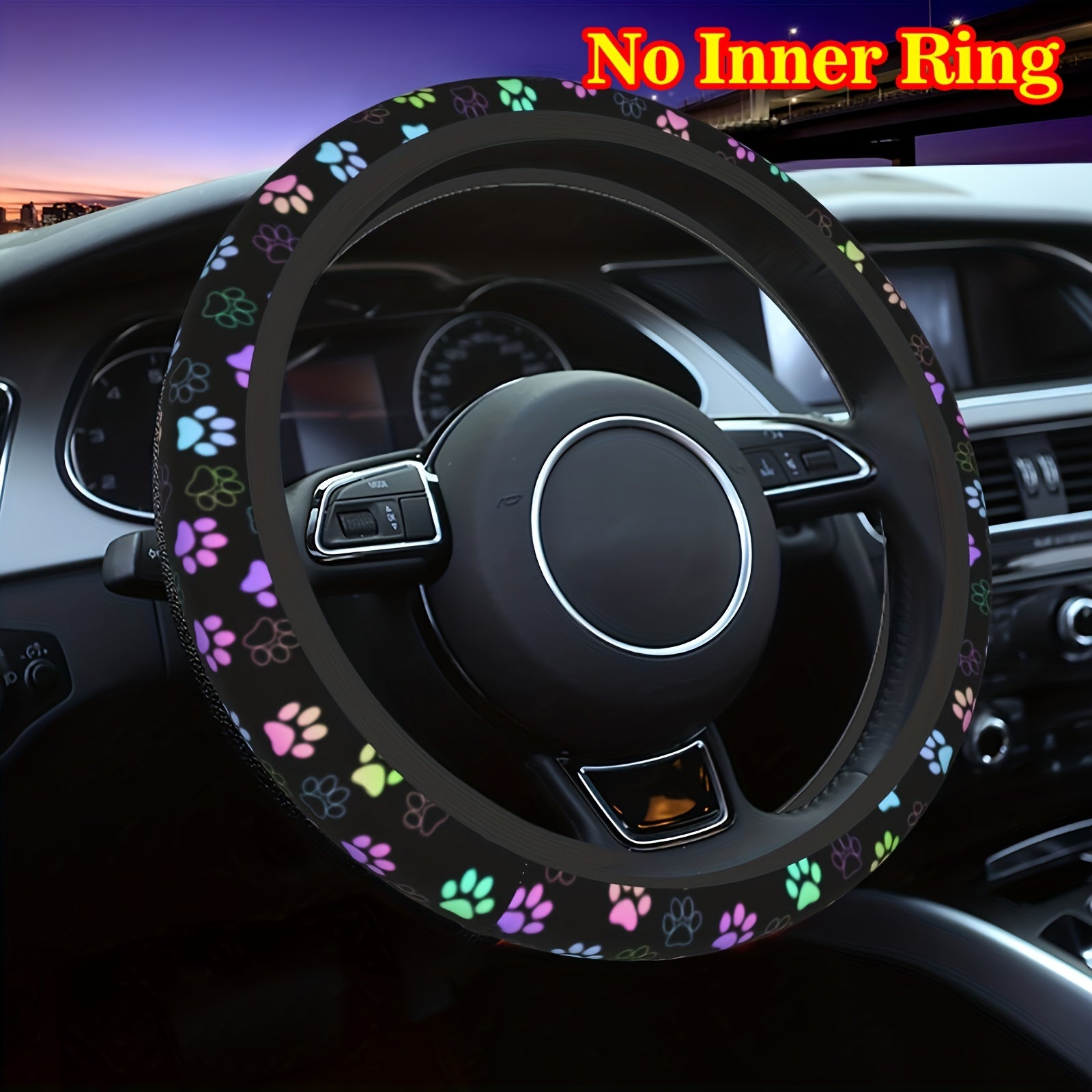 Colorful Paw Print Steering Wheel Cover Soft Anti Slip 38 1 Cm Durable Car Decor