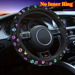 Colorful Paw Print Steering Wheel Cover Soft Anti Slip 38 1 Cm Durable Car Decor