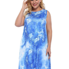 Tie Dye Round Neck Tank Midi Dress Plus Size Medium Stretch