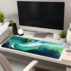 Green Fluid Painting Large Mouse Pad for Office or Home