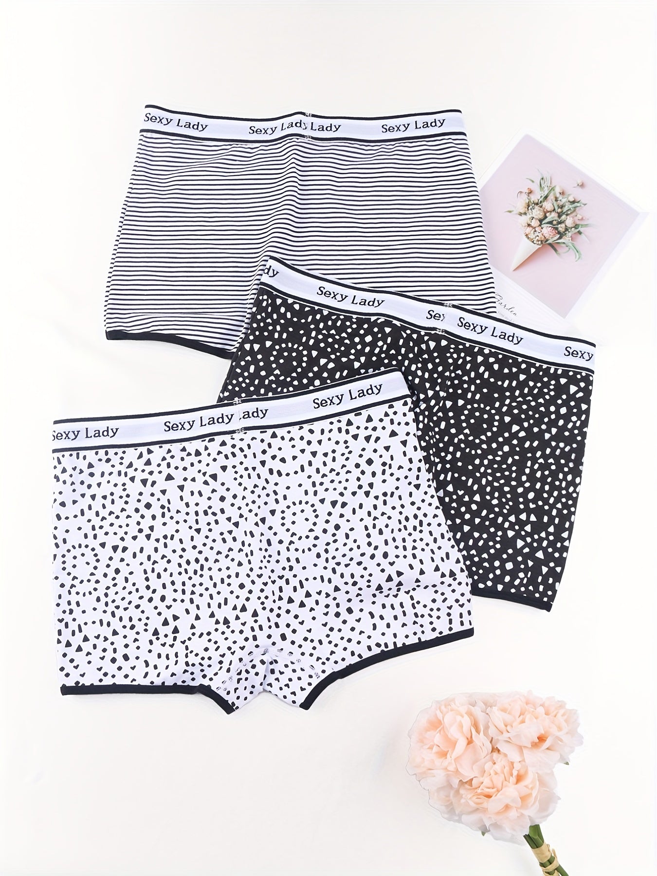 3pcs Geometric Pattern Boyshort Panties Women's Lingerie