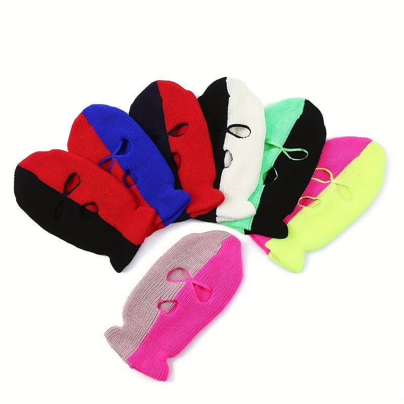 Mens Three Hole Cap Warm Two Knit Cap Cycling Cap