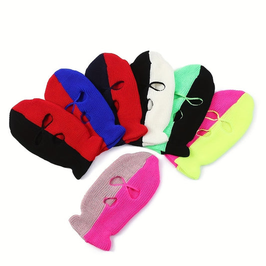 Mens Three Hole Cap Warm Two Knit Cap Cycling Cap