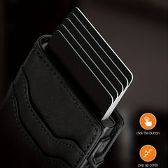 RFID Anti theft Card Holder Aluminum Alloy Automatically Pops Up Leather