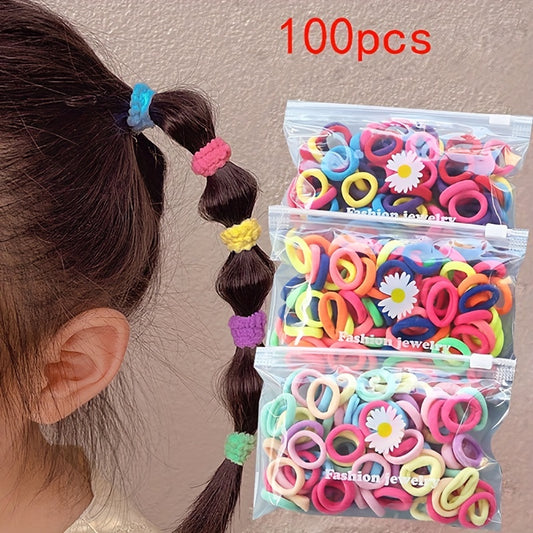 100pcs Cartoon Colorful Hair Ties, Holiday Gift for Girls