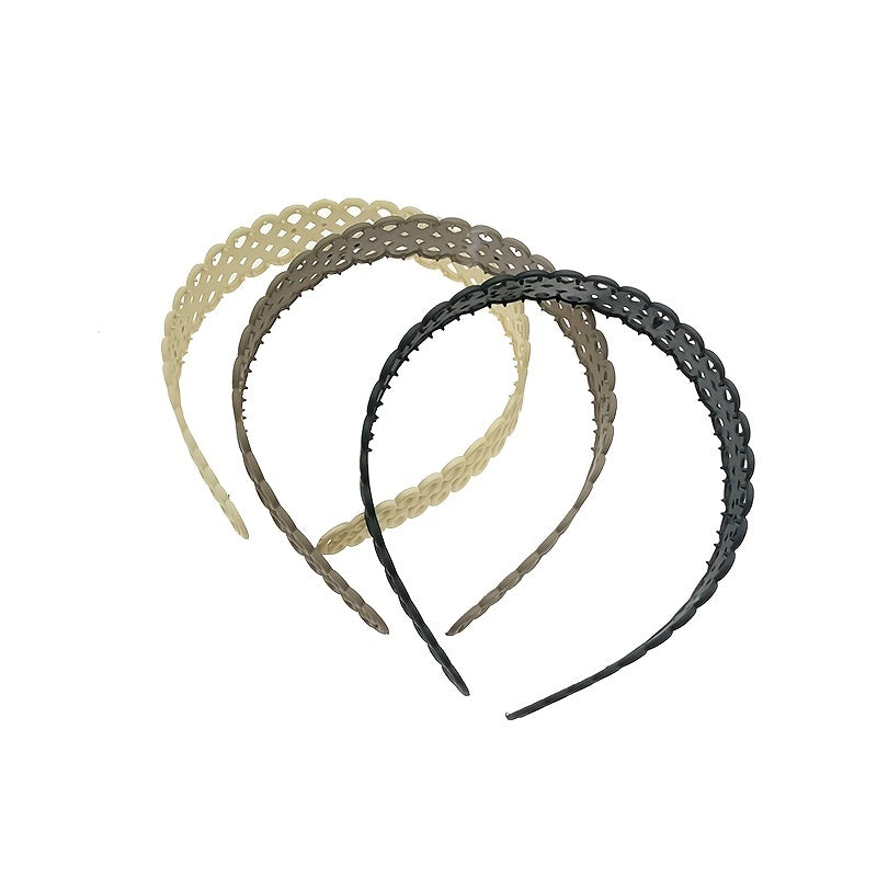 3pcs Thin Braided & Wavy Style Headbands No Slip Teeth Girls Women