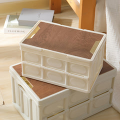 Wooden Cover Storage Bin With Portable Handle