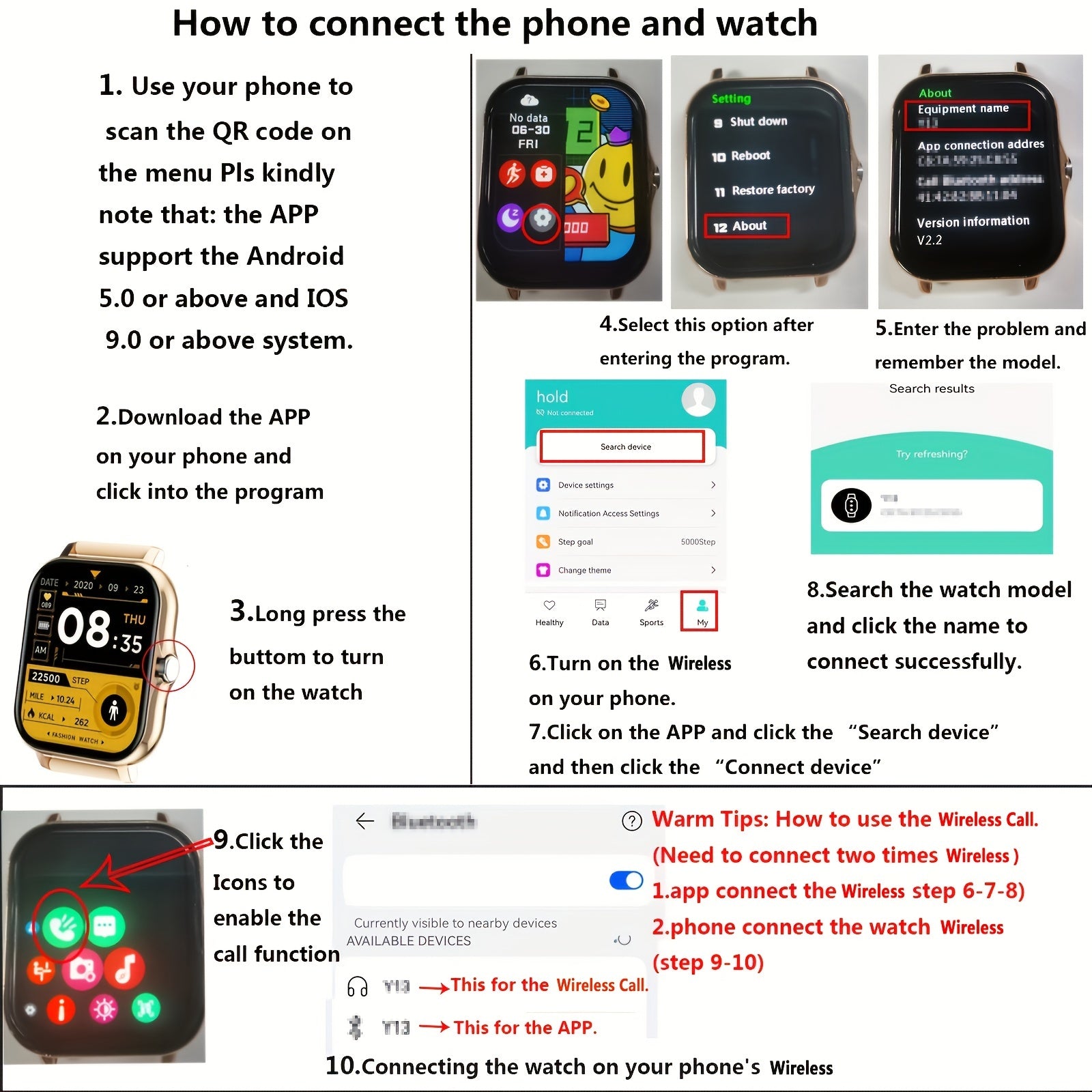 Smart Watch Count Calories Monitor Sleep Connect Android iOS