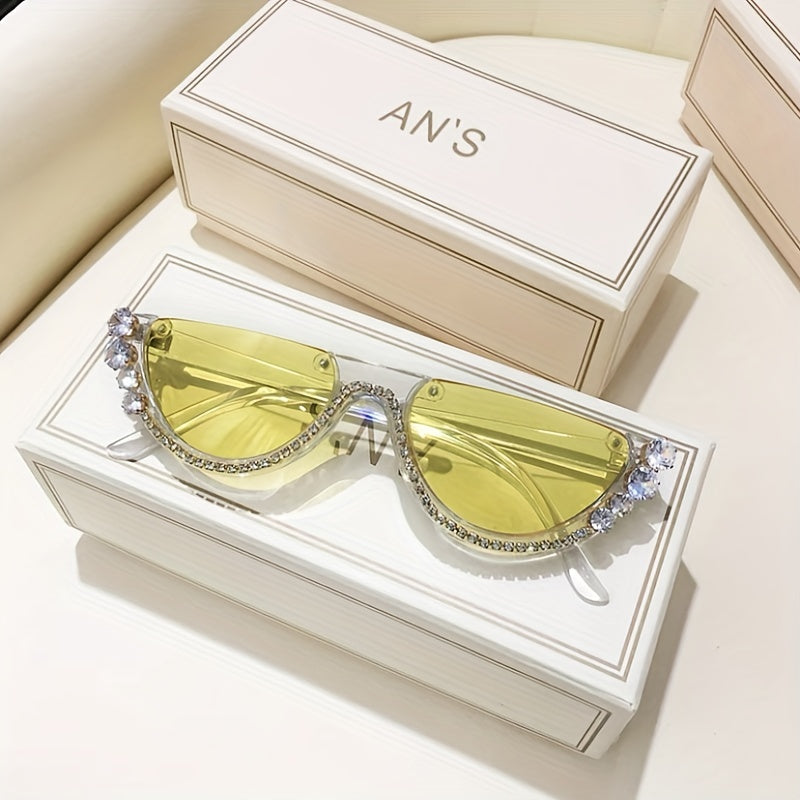 Y2K Rhinestone Decor Flat Top Sunglasses UV400