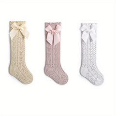 3 Pairs Baby Bow Princess Knee High Socks Toddler Infant Mesh Breathable