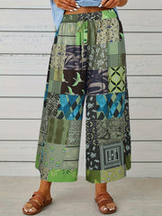  Colorblock Floral Print Wide Leg Pants