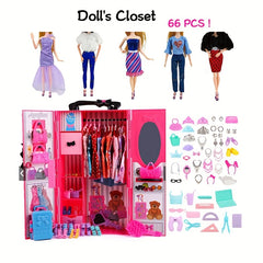 QSMARTOY Dollhouse Wardrobe Set with Clothes, Shoes, Dresses - Kids Toy