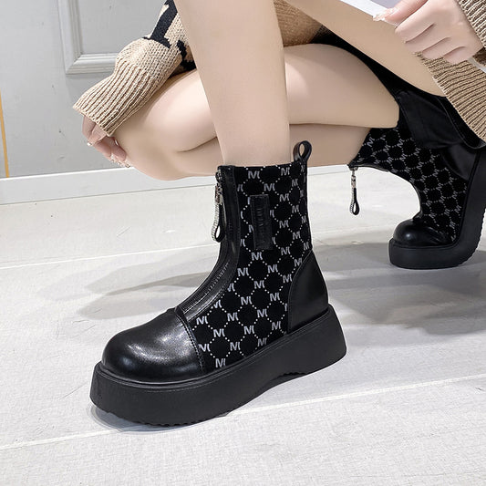 Platform Chelsea Boots Front Zipper Faux Leather Short Boots Women's