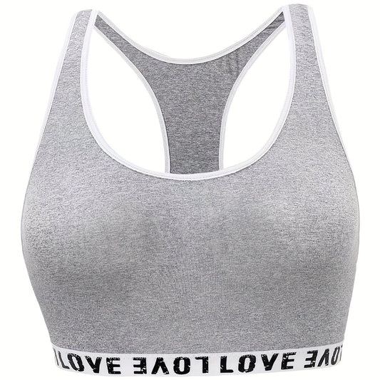  Sports Bra Women's Plus Letter Tape Racer Back Comfort Bralette