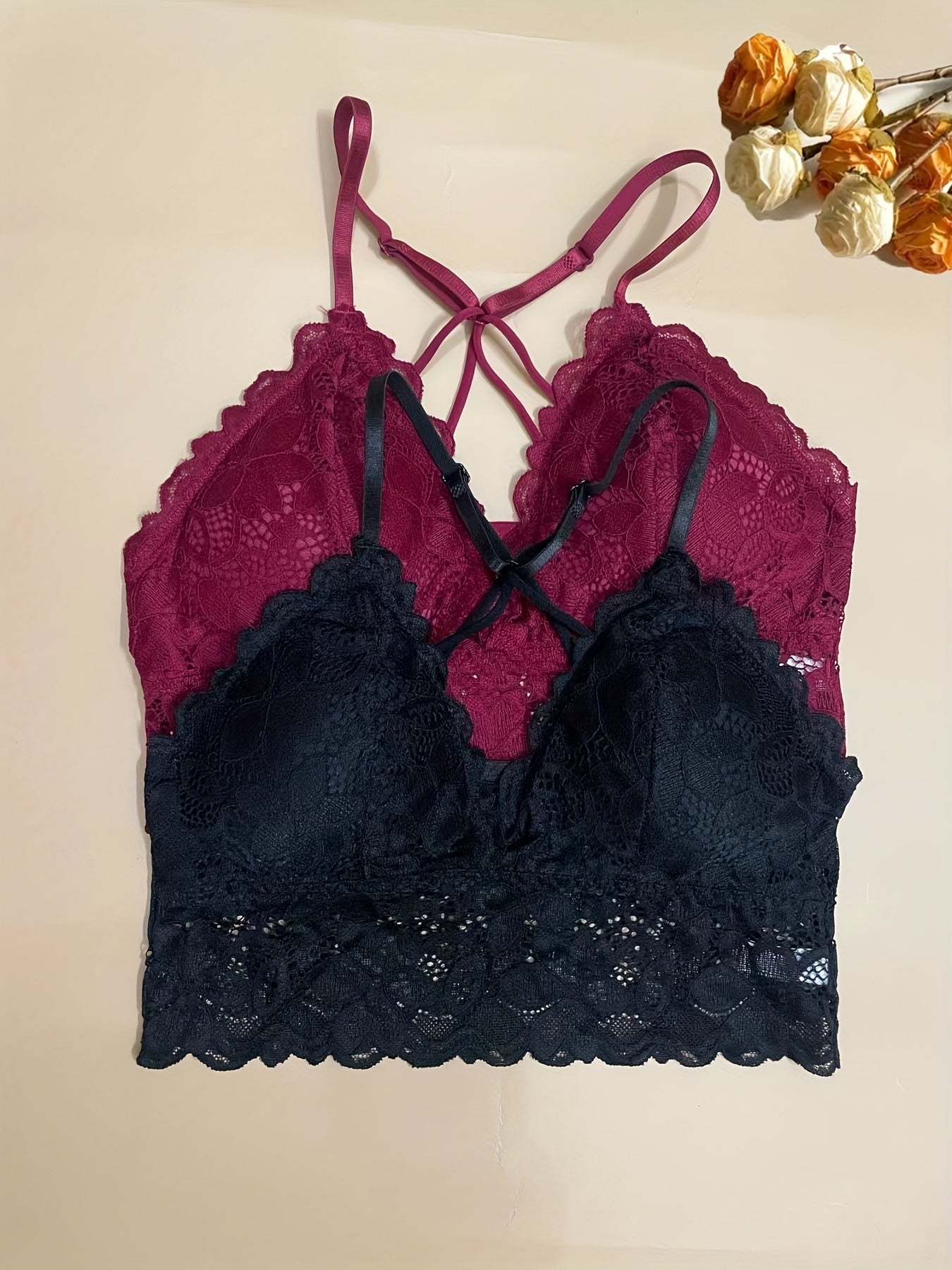 2pcs Lace Bralettes Scallop Trim Everyday Bra Women's Lingerie