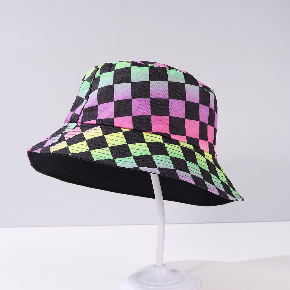 Colorful Plaid Bucket Hat Casual Sunscreen Fisherman Cap