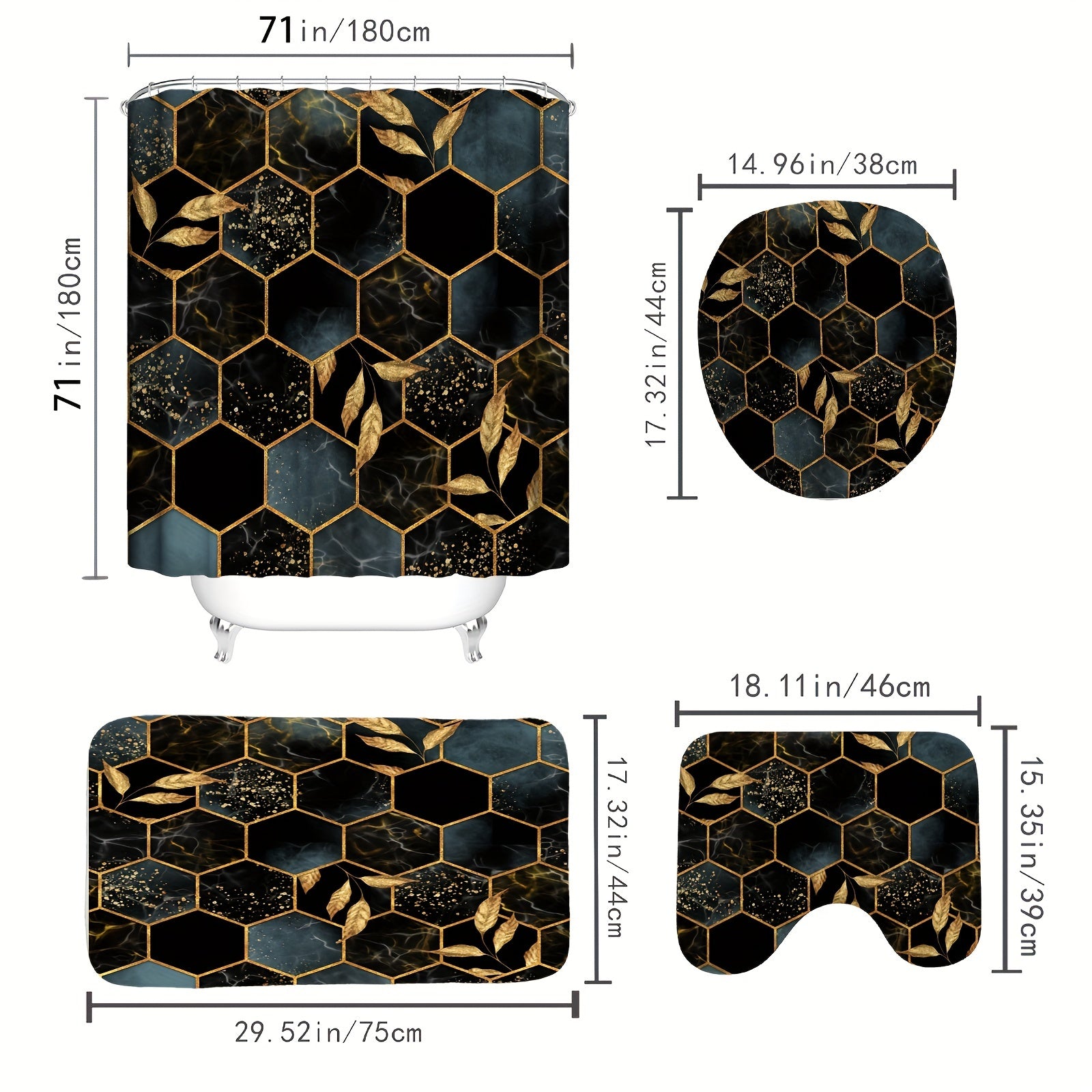 Modern Bee Trough Hexagonal Pattern Shower Curtain Set