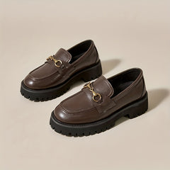 Women's Metal Decor Loafers Slip On Chunky Heel Shoes
