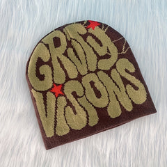 Y2K Candy Knit Beanie Hat Letter Jacquard Elastic Warm Skull Cap