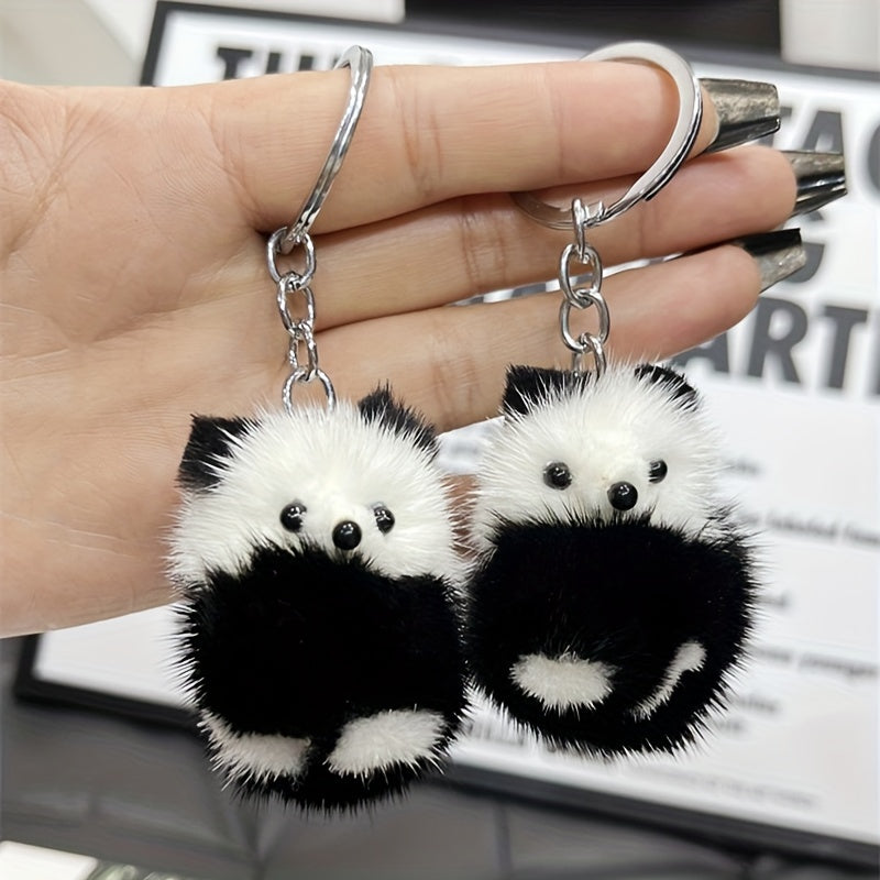Mink Fur Panda Car Keychain Plush Doll