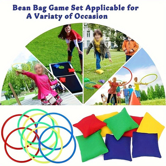 16pcs Nylon Bean Bag Plastic Ring Game Set for Kids, Outdoor Ring Throwing Game