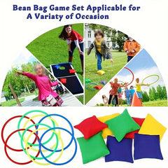 16pcs Nylon Bean Bag Plastic Ring Game Set for Kids, Outdoor Ring Throwing Game