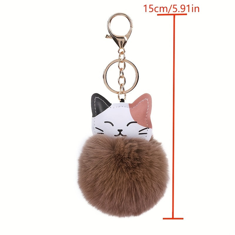 Cat Pom Plush Keychain Cartoon Animal Bag Key Chain Keyring Ornament