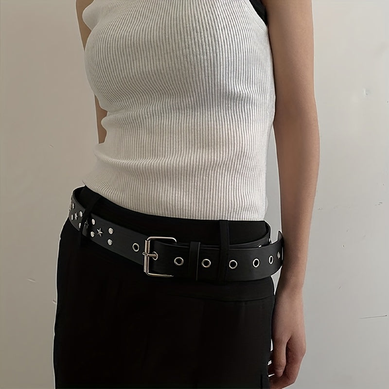 Square Pin Buckle Rivet Belt PU Leather Punk Belt Unisex