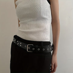Square Pin Buckle Rivet Belt PU Leather Punk Belt Unisex