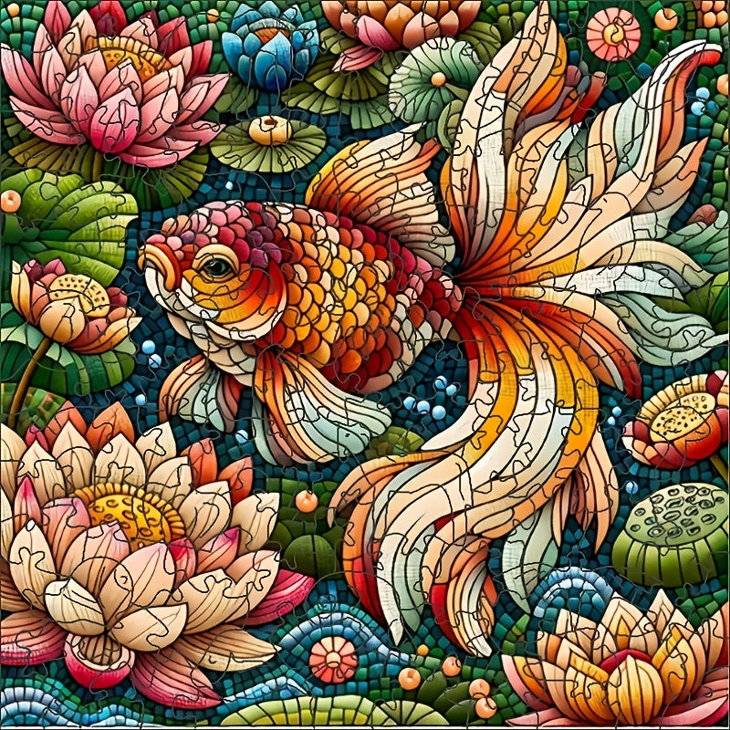 Lotus and Goldfish Wooden Puzzle Home Decor Birthday Gift