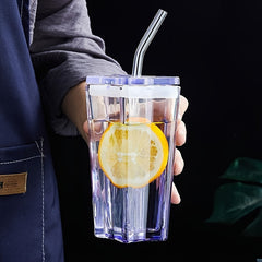 2pcs 300ml Glass Water Cocktail Cup with Straw