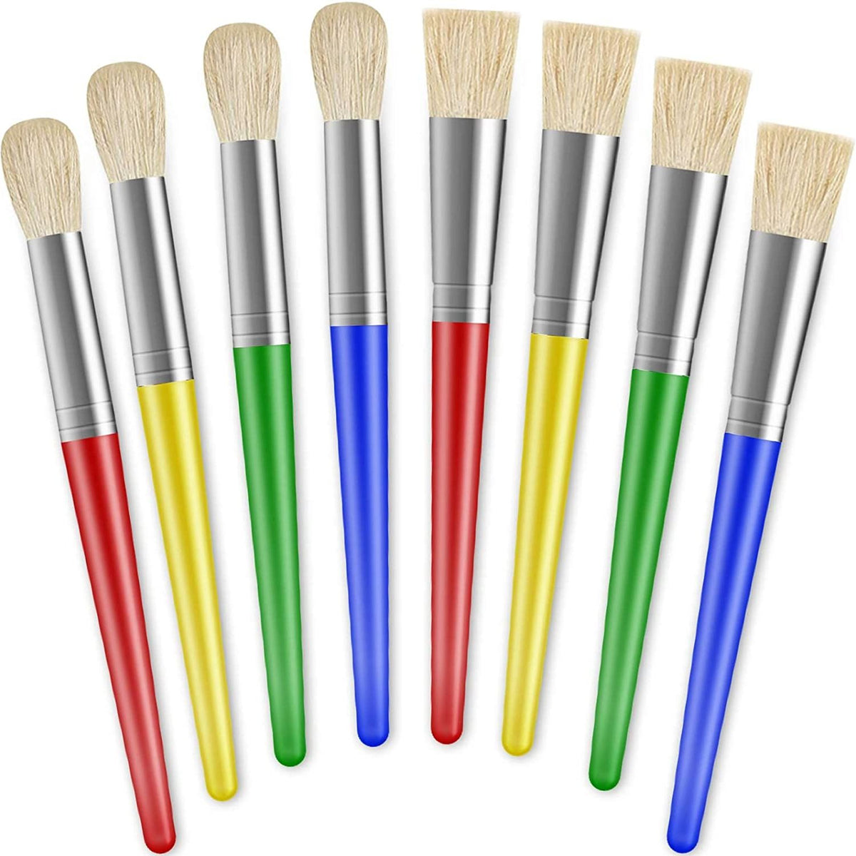 8 Pcs Kids Paint Brushes Round and Flat Easy to Clean No Shedding Bristles